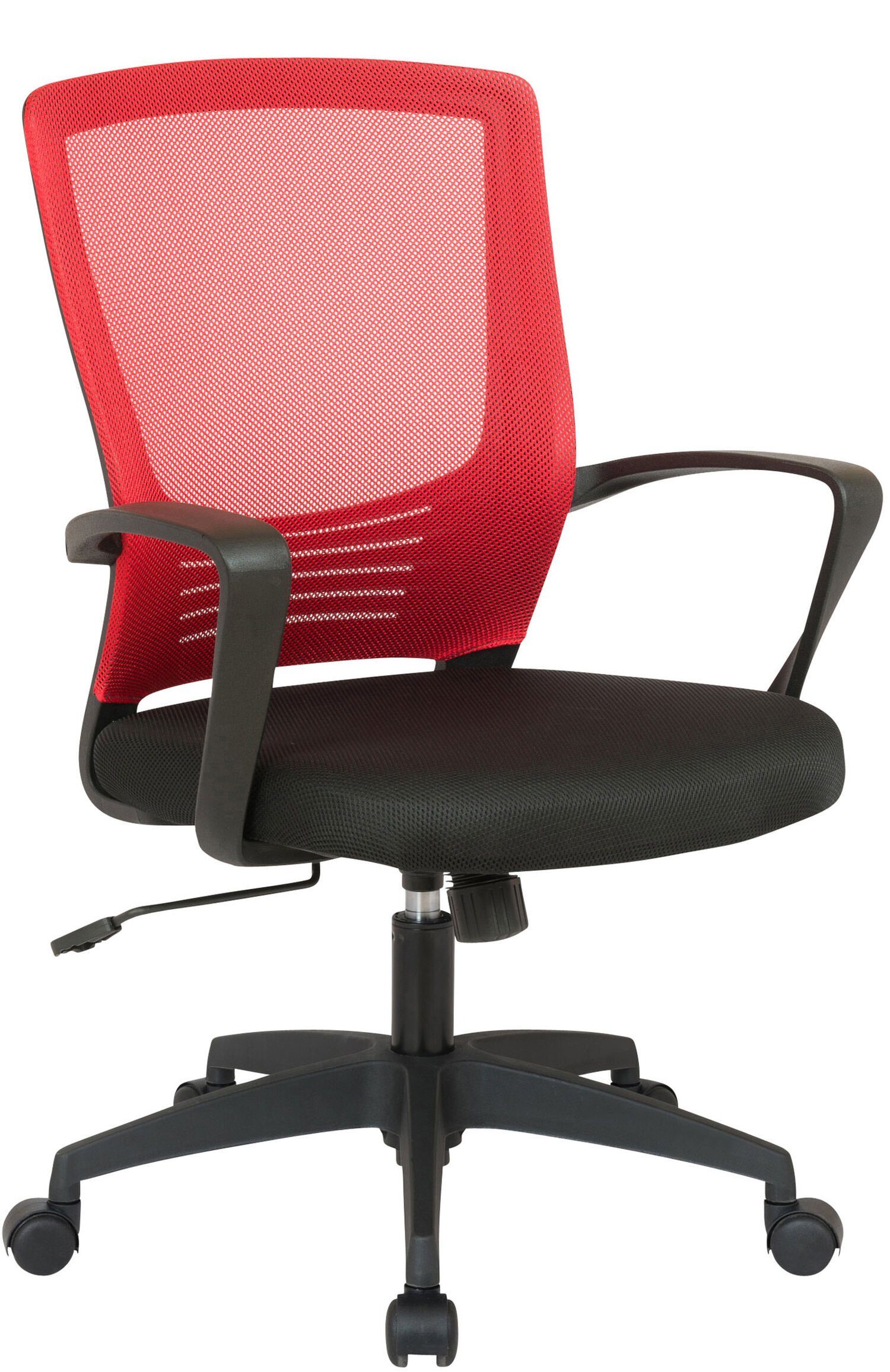 360° (Schreibtischstuhl, Kamira Drehstuhl, und Kunststoff mit bequemer Bürostuhl Konferenzstuhl), Chefsessel, höhenverstellbar - schwarz Netzbezug Rückenlehne schwarz/rot TPFLiving drehbar - Gestell: Sitz: