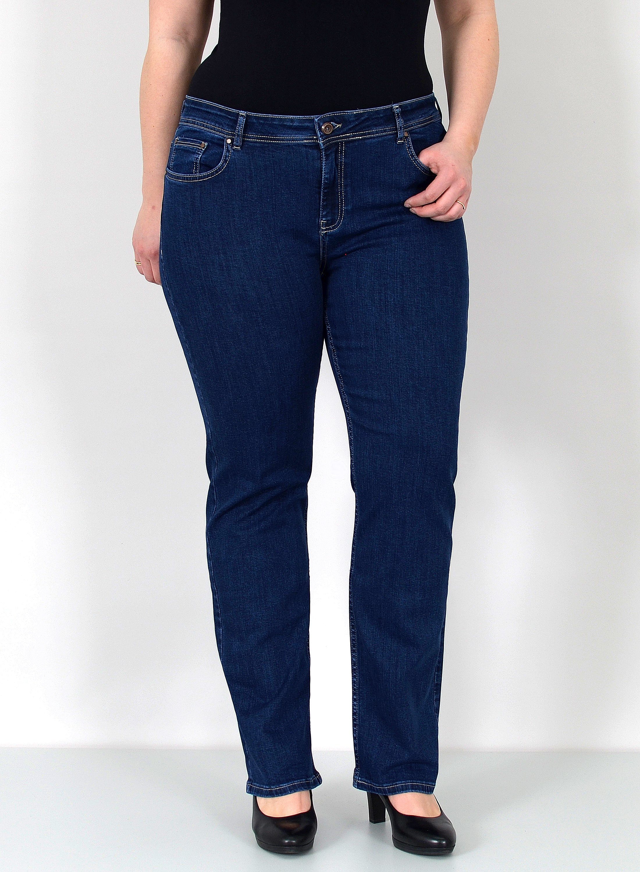 ESRA Straight-Jeans Gerade Schnitt Джинсы hoher Bund mit Stretch bis Plus Size Übergröße Straight Джинсы Damen High Waist Stretch Джинсы Hose mit geradem Bein