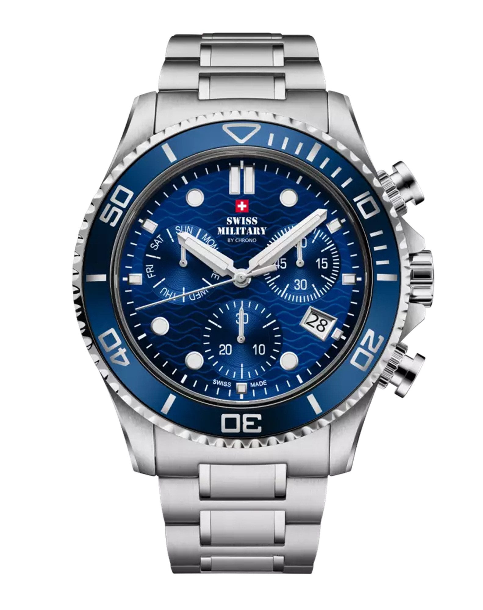 Swiss Military by Chrono Chronograph Uhren aus der Schweiz Swiss Military SM34101 Saphirglas 100 Meter 46cm Chronograph, links drehende Lünette