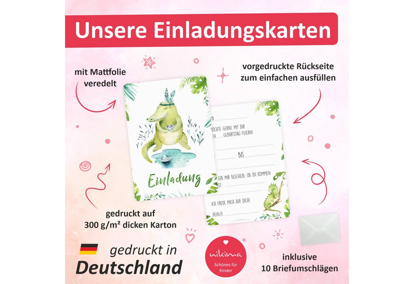 Thumbnail - nikima Einladungskarten 10 Einladungskarten Giraffe inkl. Umschlag