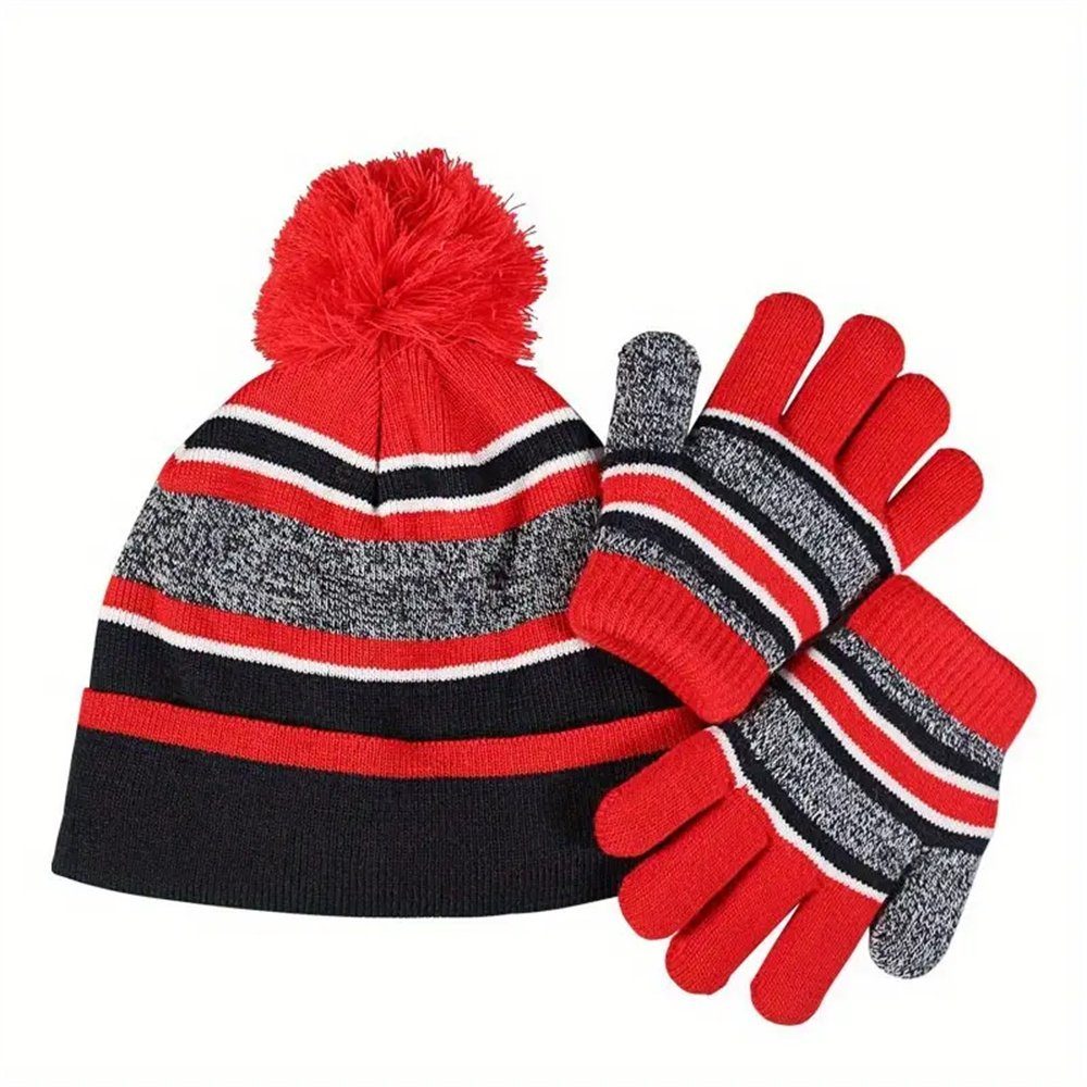 TUABUR Skihandschuhe Kinder Winter-Set: Mütze & Handschuhe, wärmendes Fleece Rot | Sporthandschuhe