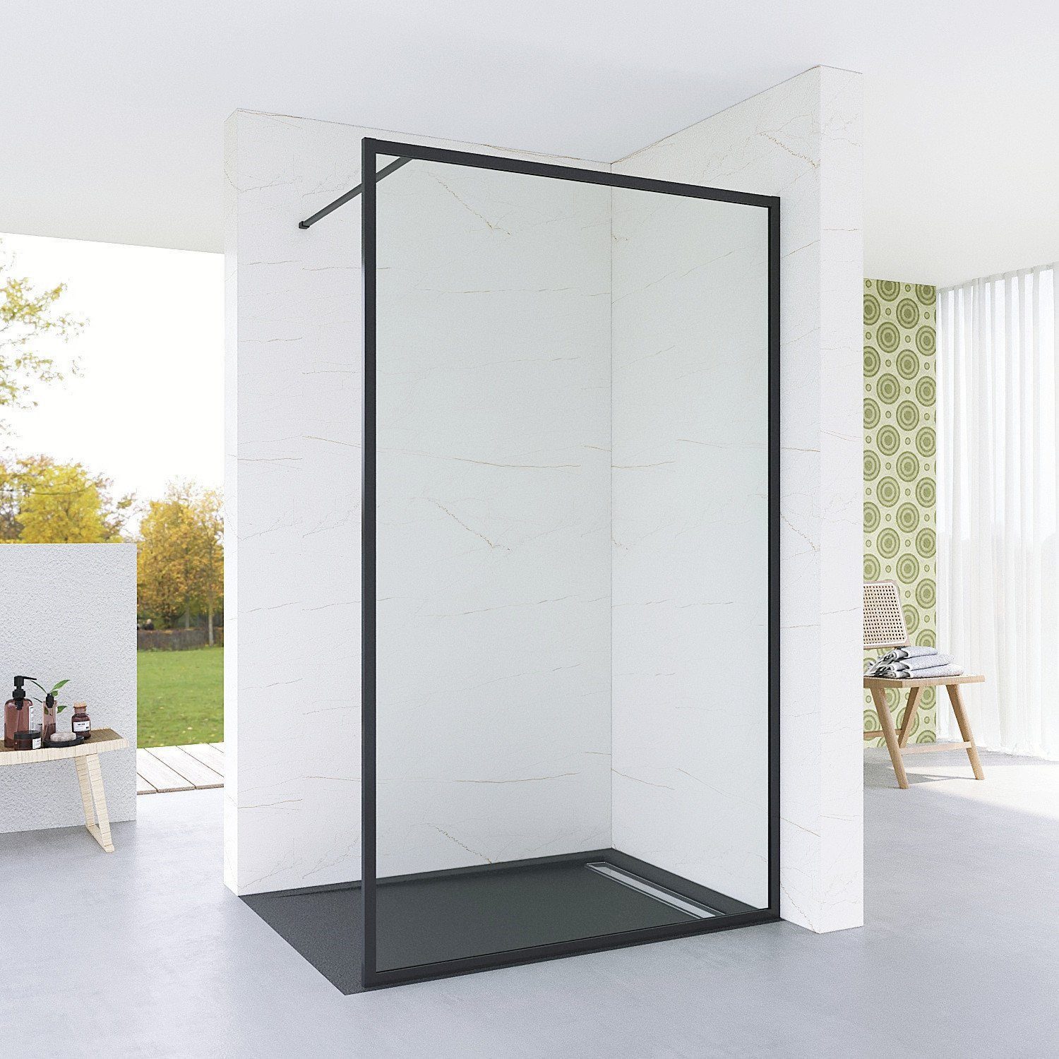 Walk-in-Dusche Duschwand für Dusche Walk in Dusche Duschabtrennung Glas Schwarz