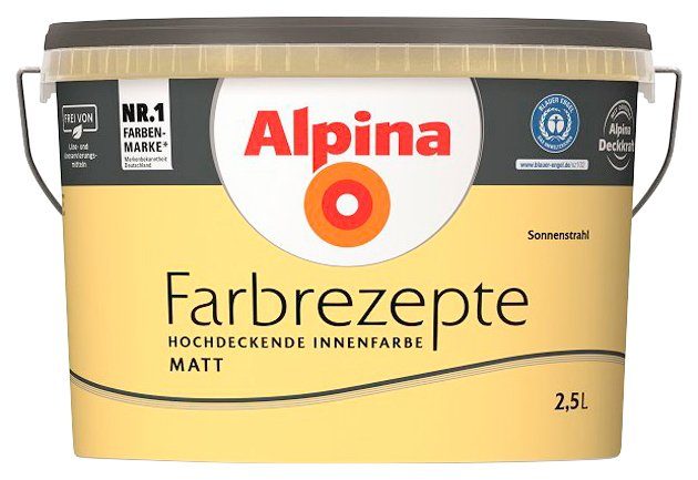 Alpina Wand- Sonnenstrahl, matt, Sonnengelb, und 2,5 Liter Volles Farbrezepte Deckenfarbe