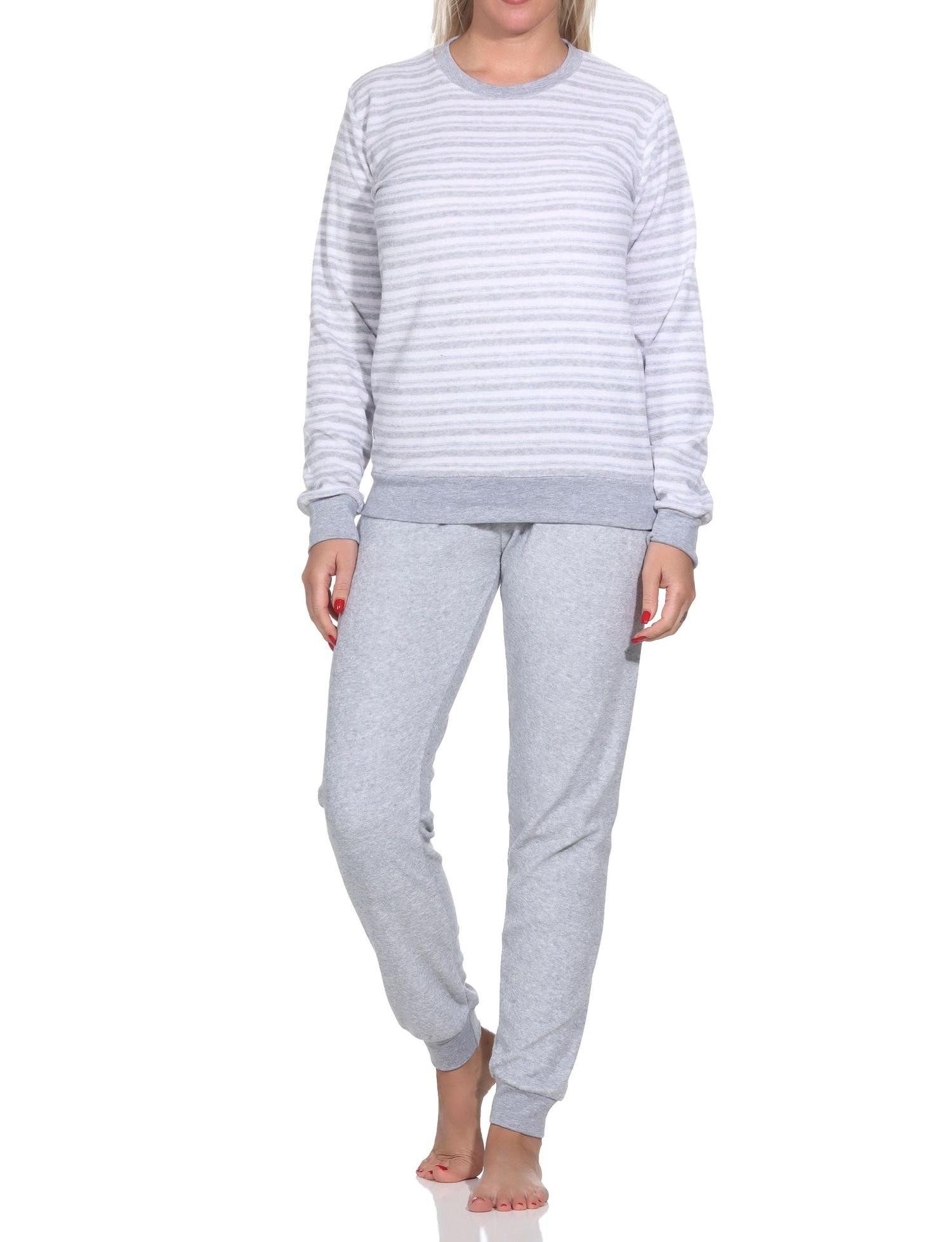 Normann Pyjama Wunderschöner Damen Frottee Schlafanzug langarm Pyjama mit Bündchen