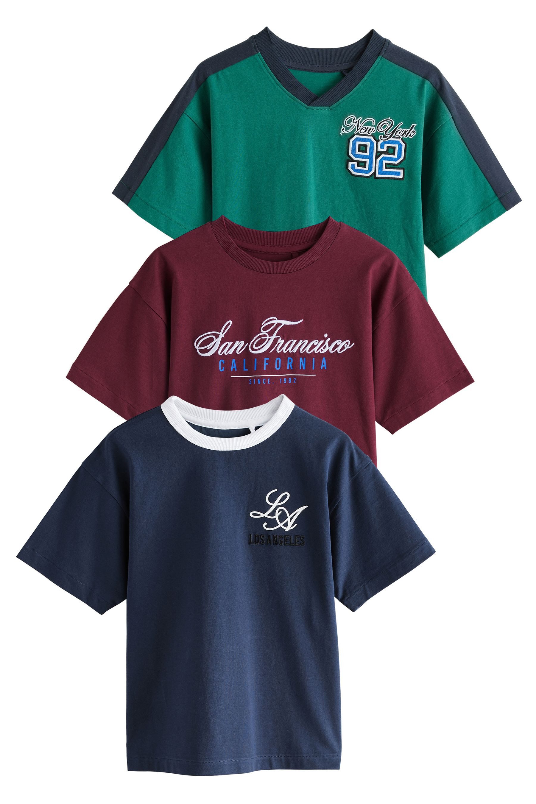 Next Print-Shirt 3er-Pack Relaxed Fit Kurzarm-T-Shirts günstig online kaufen