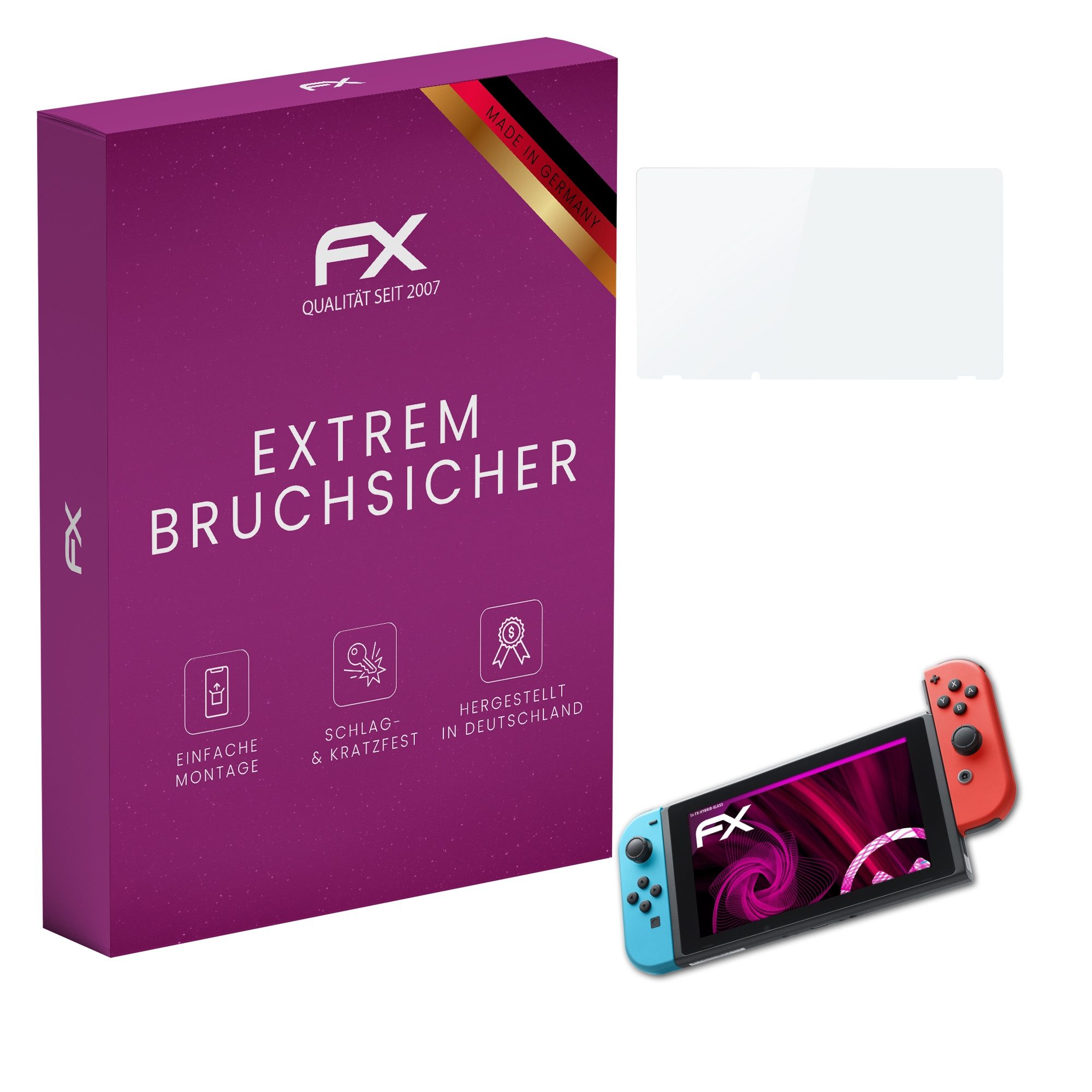 atFoliX Schutzfolie Panzerglasfolie für Nintendo Switch, Ultradünn und superhart