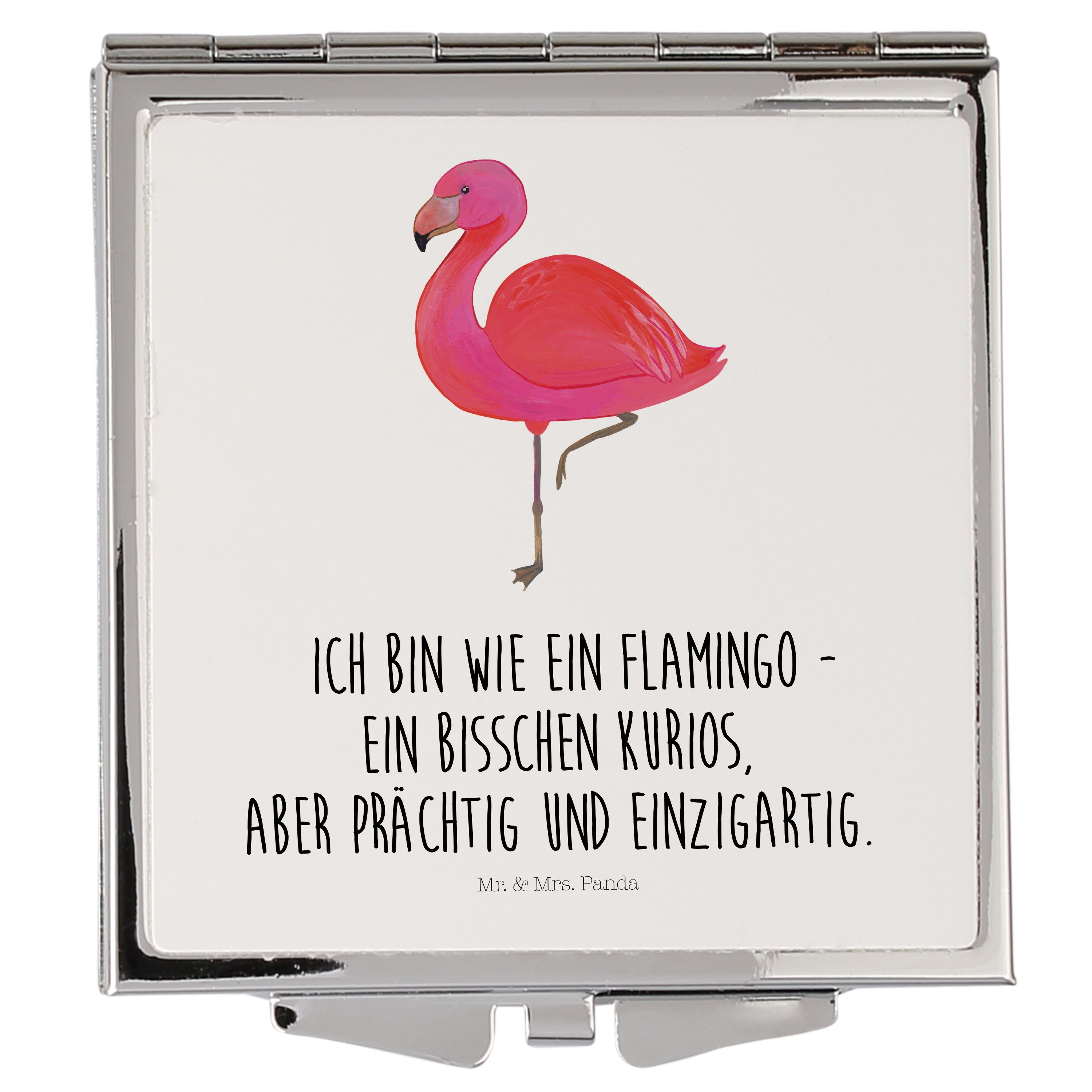 Mr. & Mrs. Panda Kosmetikspiegel Flamingo classic - Weiß - Geschenk, rosa, stolz, Sohn, Tochter, Handt (1-St)