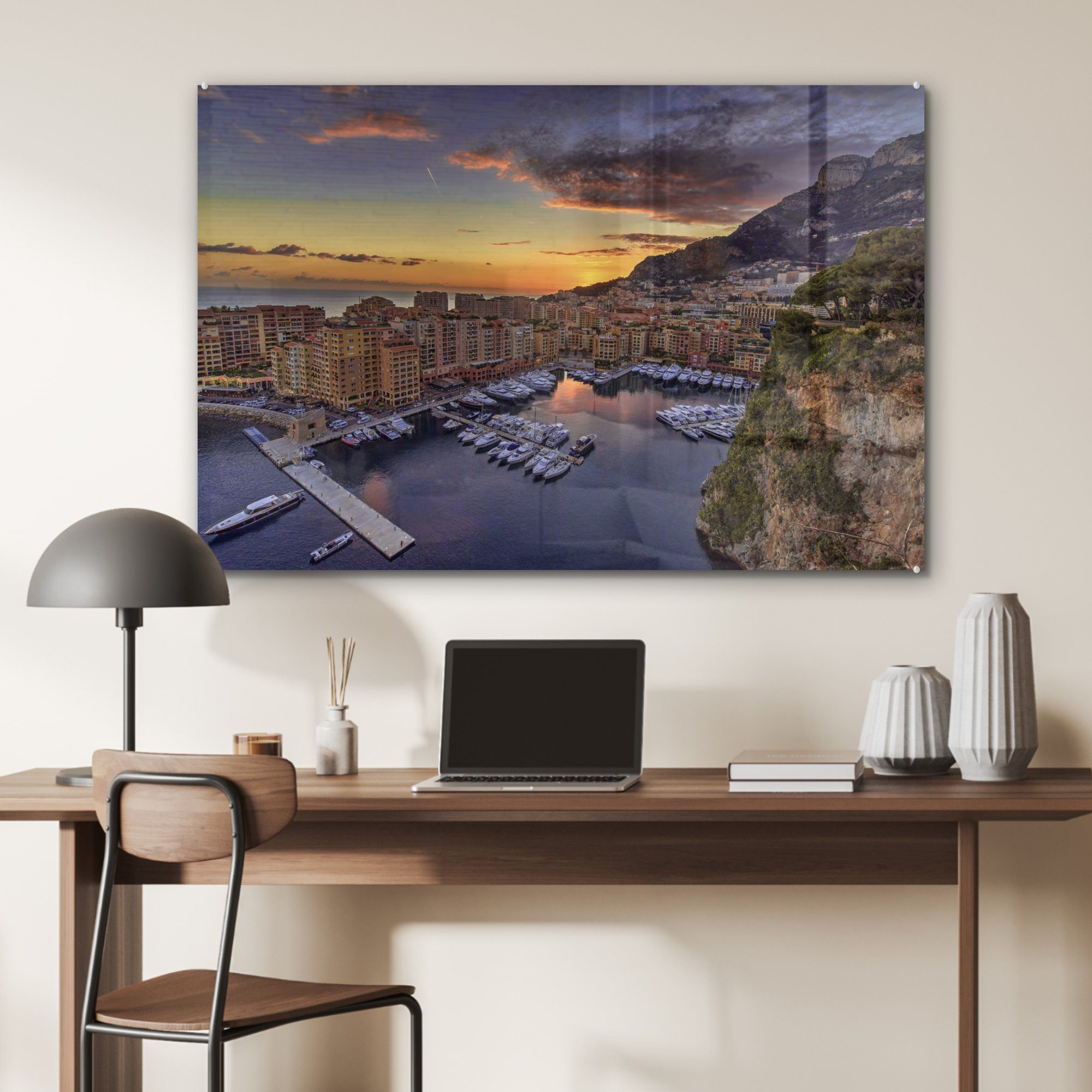 Hafen Acrylglasbilder (1 MuchoWow bei Acrylglasbild Schlafzimmer & Monaco St), Der von Sonnenuntergang, Wohnzimmer