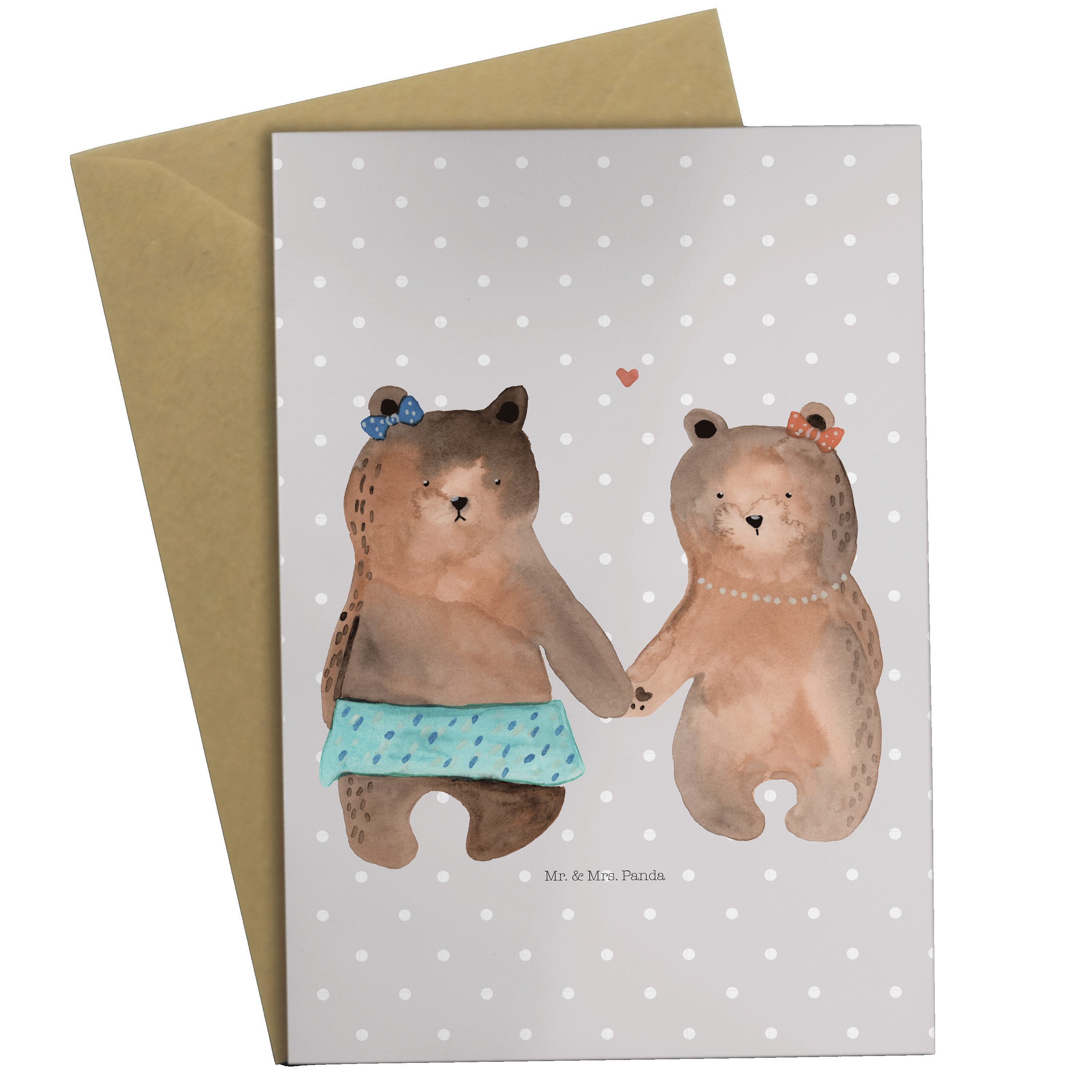 Mr. & Mrs. Panda Grußkarte Bär Freundin - Grau Pastell - Geschenk, Einladungskarte, Hochzeitskar