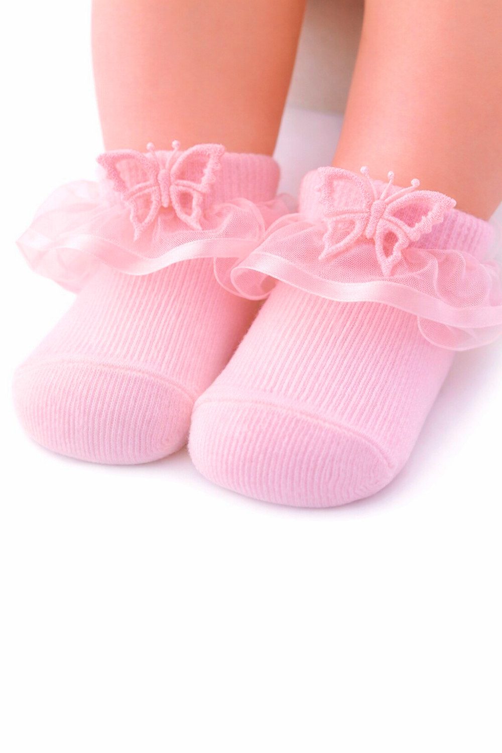 La Bortini Socken Baby Socken mit Rüschen in Creme Weiß Rosa Frilly Söckchen für Baby Mädchen, festliche Strümpfe 10 bis 33