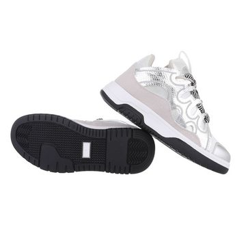 Ital-Design Damen Low-Top Freizeit Sneaker Flach Sneakers Low in Silber