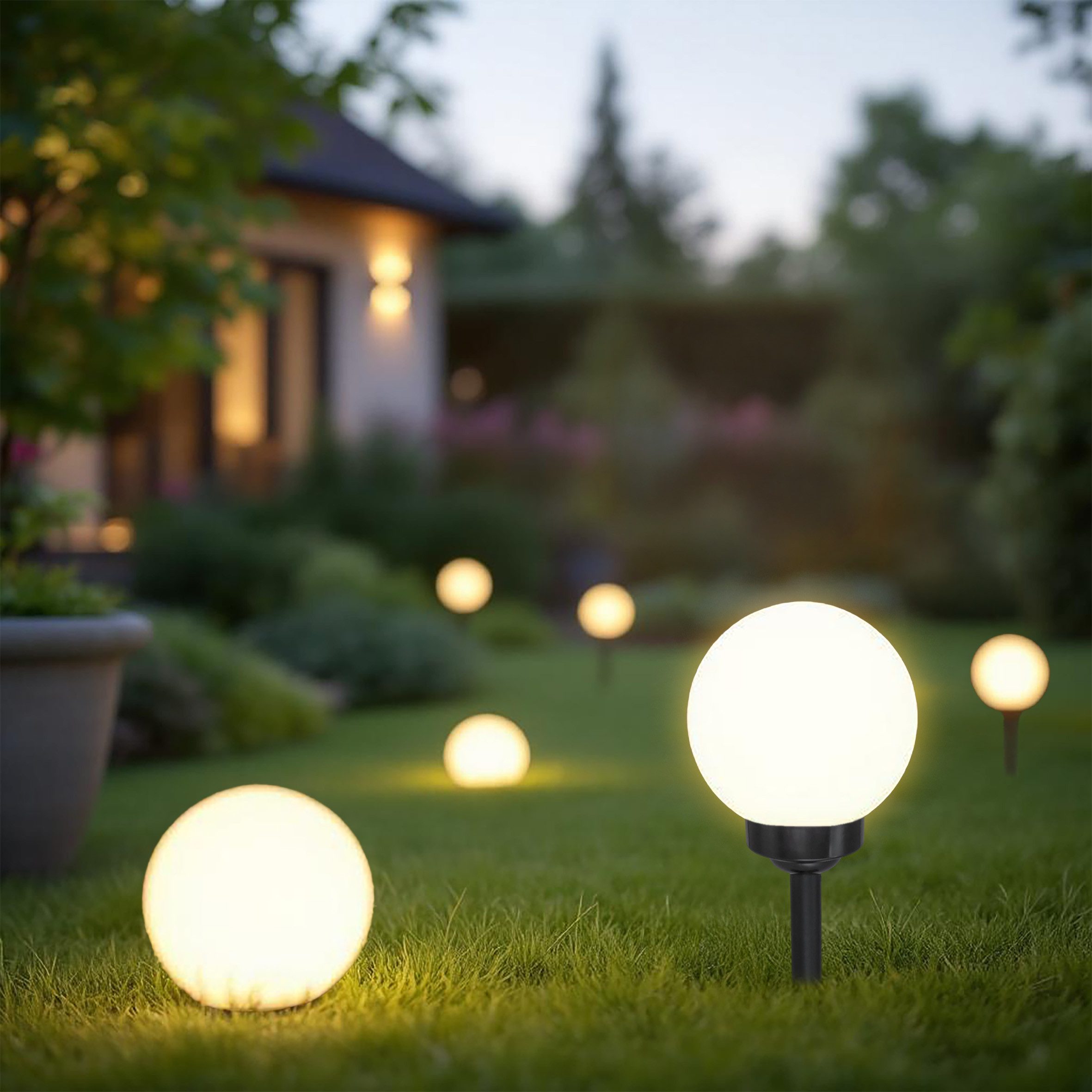 Spetebo LED Kugelleuchte Solarlampe höhenverstellbar mit Erdspieß - Ø 20 cm, 1, LED, warm weiß, Erdspieß höhenverstellbar – Bild 5 von 5
