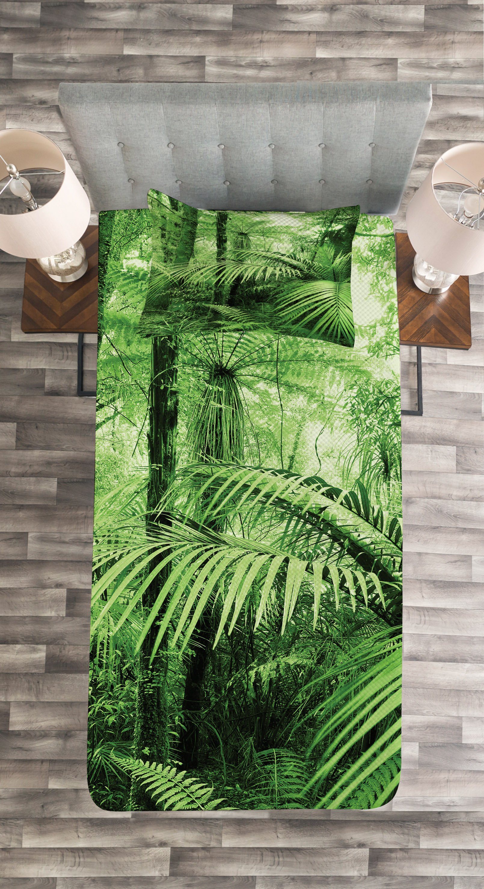 exotische Set Abakuhaus, Waschbar, Palmen Regenwald Pflanzen Tagesdecke mit Kissenbezügen