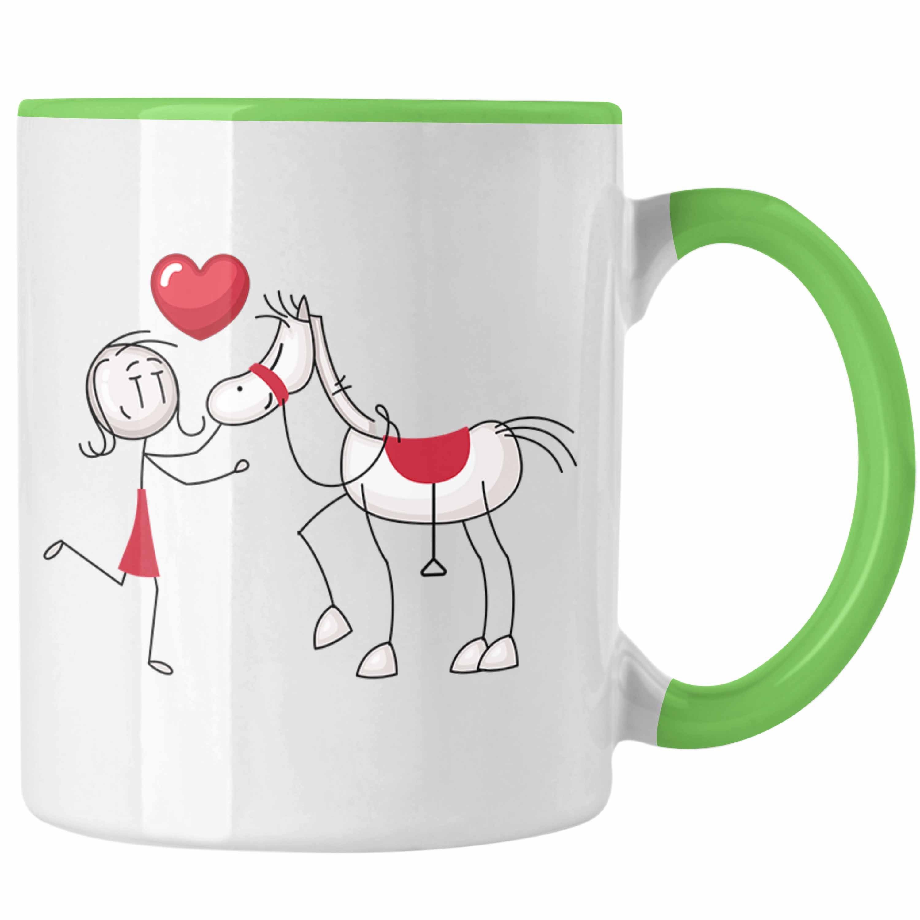 Trendation Tasse Reiterin Tasse Geschenk Kaffee-Becher für Pferdeliebhaber Geschenkidee Grün | Teetassen
