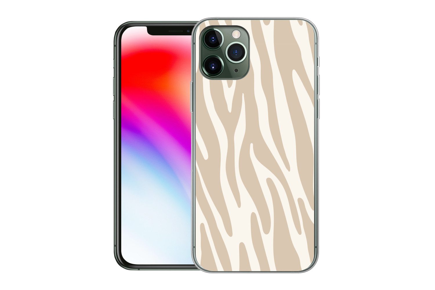 MuchoWow Handyhülle für Apple iPhone 11 Pro Zebramuster - Beige - Weiß - Tiermuster, Smartphone-Bumper, Print, Handy Schutzhülle Dünn