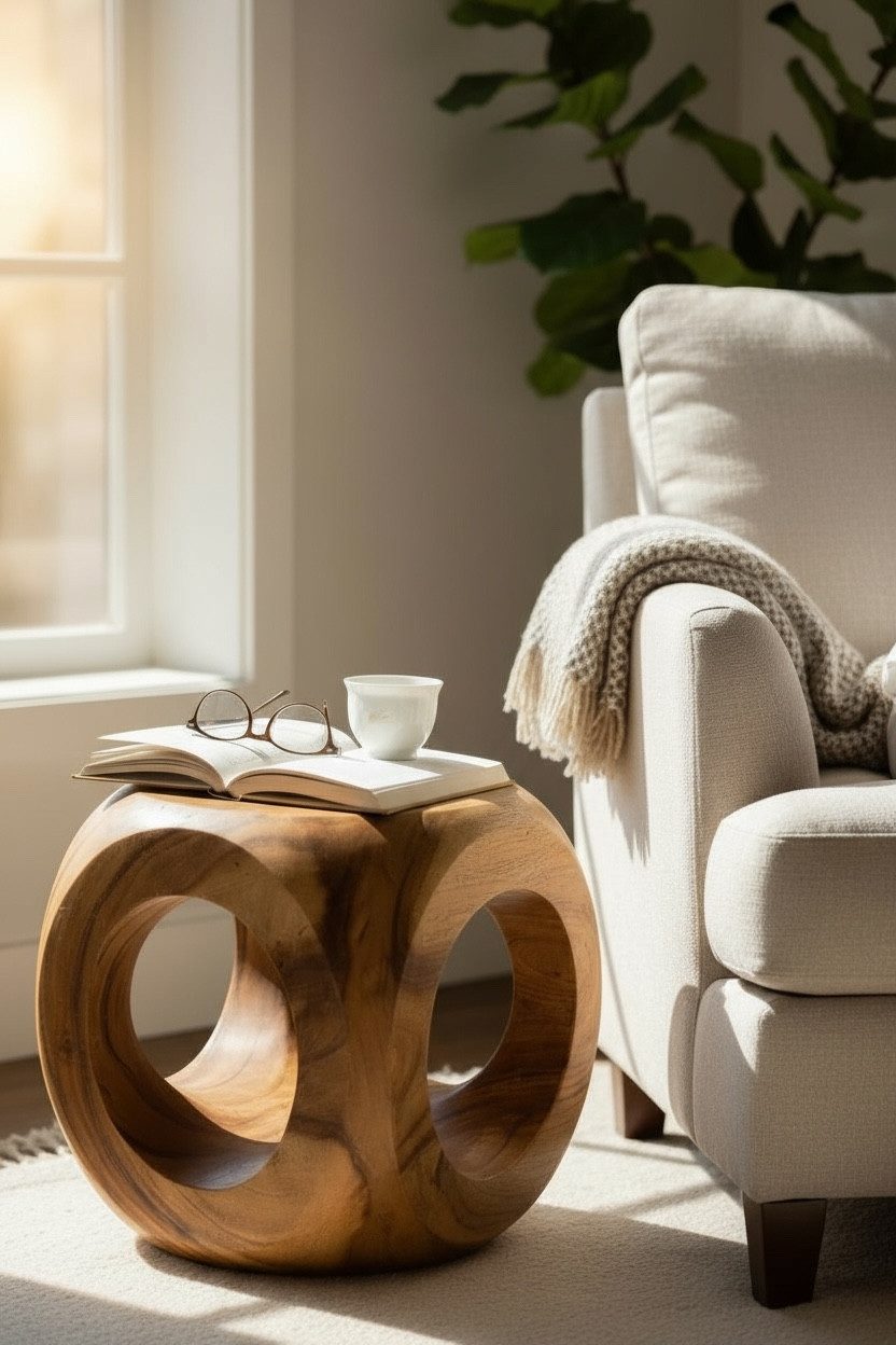 FaHome Beistelltisch Holz Hocker–Pflanzenhocker Beistelltisch-Modern mit rundem Ausschnitt