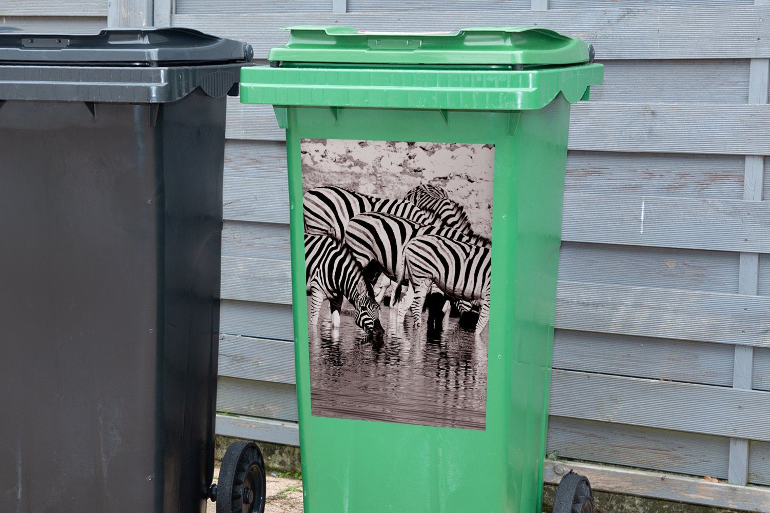 MuchoWow Wandsticker Zebras (1 Mülltonne, Wasser Sticker, Mülleimer-aufkleber, St), im Abfalbehälter Container