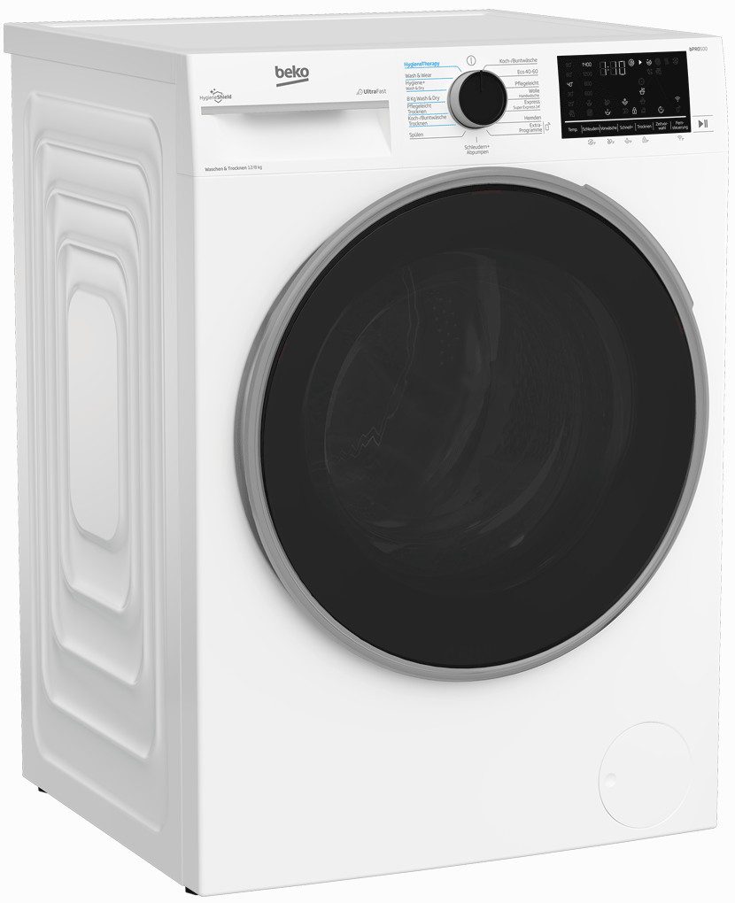 BEKO Waschtrockner B3DFT512447W 7178559800, 12 kg, 8 kg, 1400 U/min, Vollelektronik, SteamCure-Damp, Wash & Wear