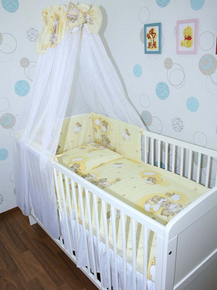 Babybettwäsche Baby Bettset - 6 teiliges Set mit Chiffon Himmel Bettwäsche Nestchen