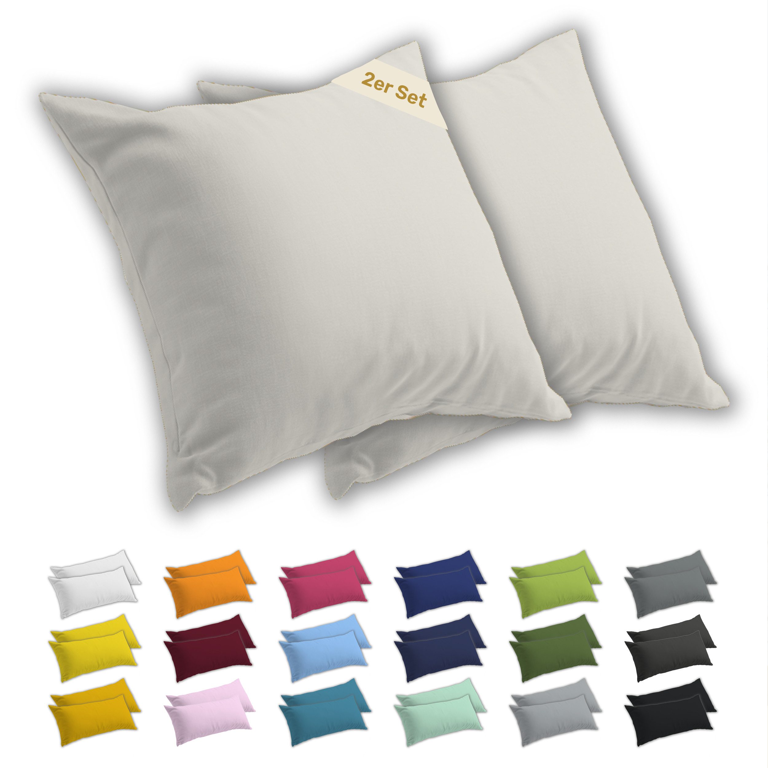 Lavea Kissenbezug 2er Set Kissenhülle Jersey, 100% Baumwolle, Kissenbezüge, (2 Stück), allergikerfreundlich - sicherer YKK-Reißverschluss - waschbar 60°C