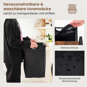 COSTWAY Wäschekorb, 2 Fächer, Wäschesammler mit Ablage & abnehmbaren Taschen