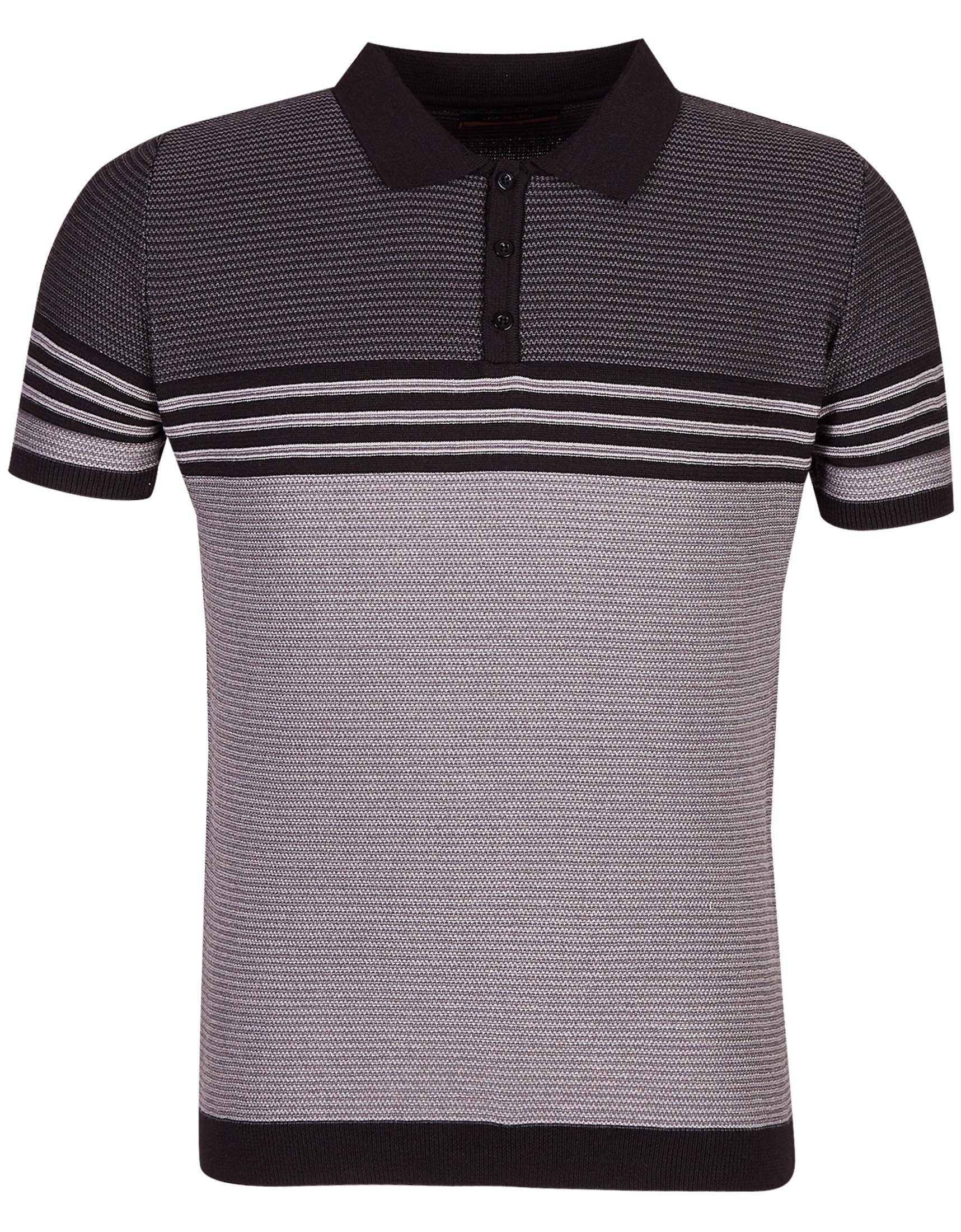 Polo Feinstrick schwarz-dunkelgrau Leif T-Shirt Nelson LN-7640