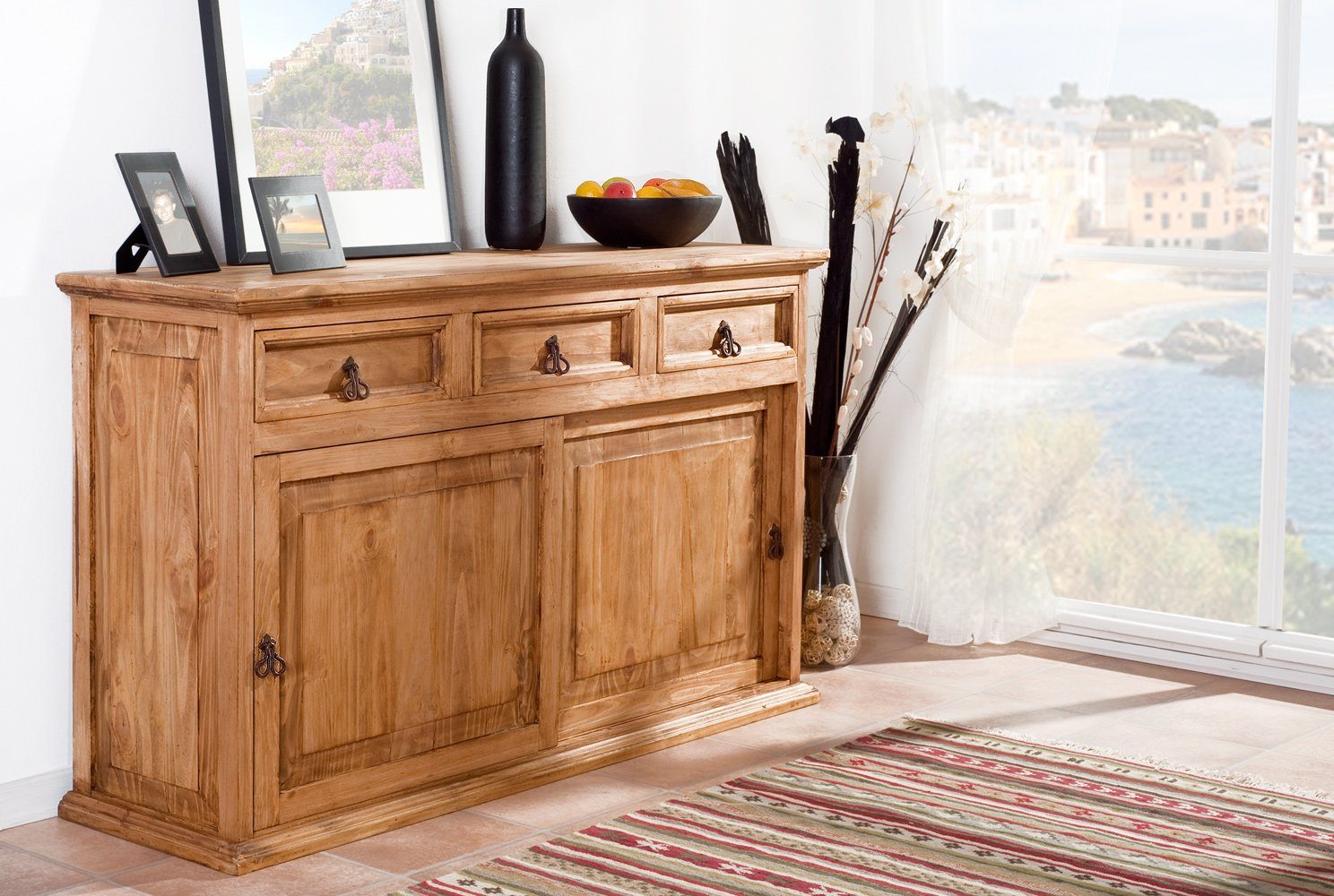 1a Direktimport Sideboard Mexico Möbel Sideboard Schiebetüren - Pinie Massivholz - Landhausstil