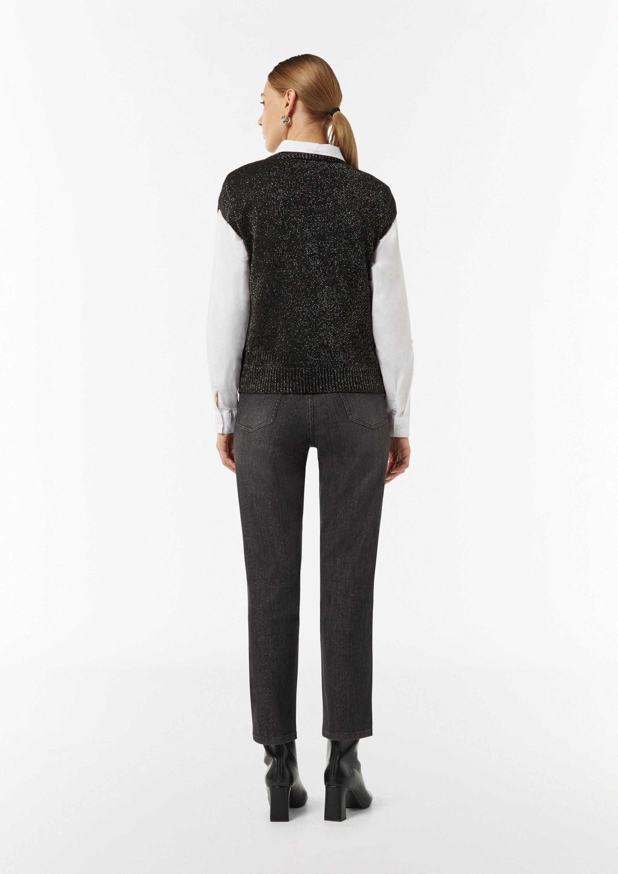 comma Rundhalspullover Strickpullunder Strickpullunder mit Ajourmuster und Glitzergarn