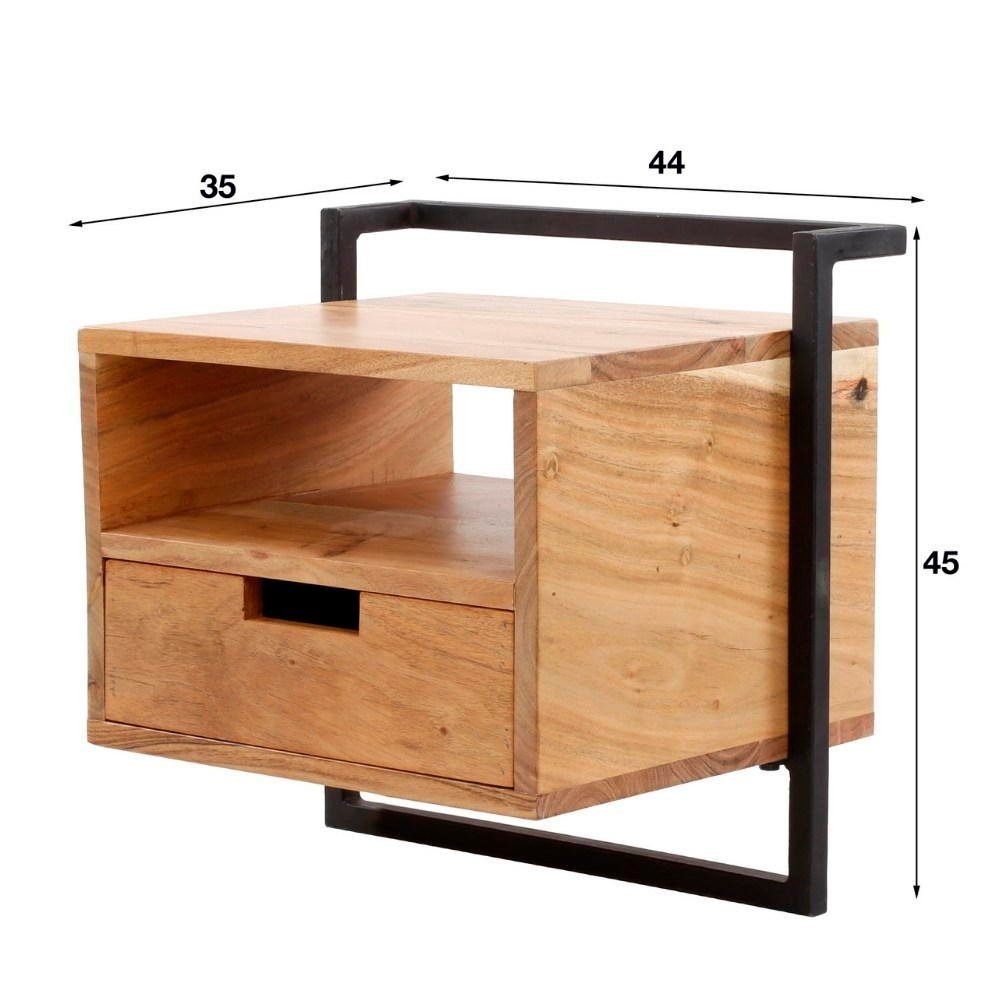 Schwarz-, Beistelltisch und in mit Möbel RINGO-Living Nachttisch Massivholz Schublade Natur-dunkel Lolei