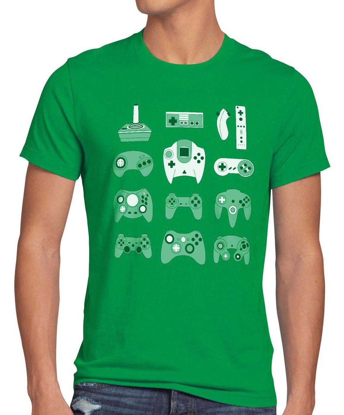 style3 Print-Shirt Herren T-Shirt Gamer snes ps4 sonic nintendo mario super sega nes wii grün switch zelda kart