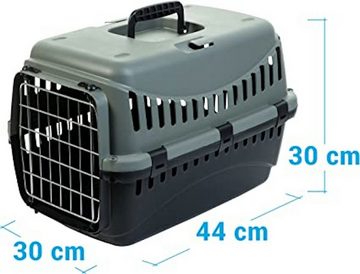 Centi Tiertransportbox Katzentransportbox 30x44 x30 cm, grau, aus Kunststoff mit Metallgitter, mit abnehmbaren Deckel
