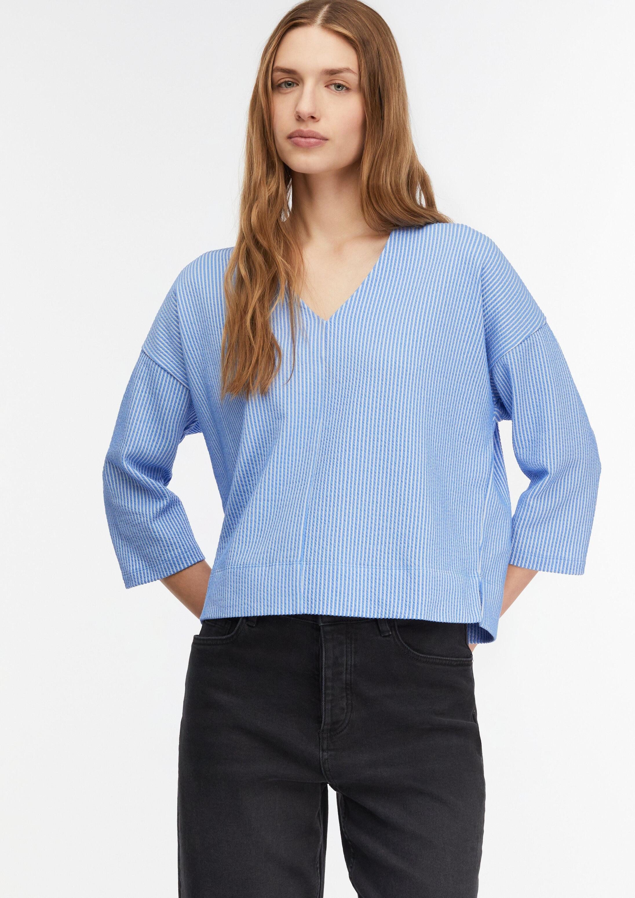 comma 3/4 Arm-Pullover Sweatshirt Leichtes Streifenshirt mit Struktur