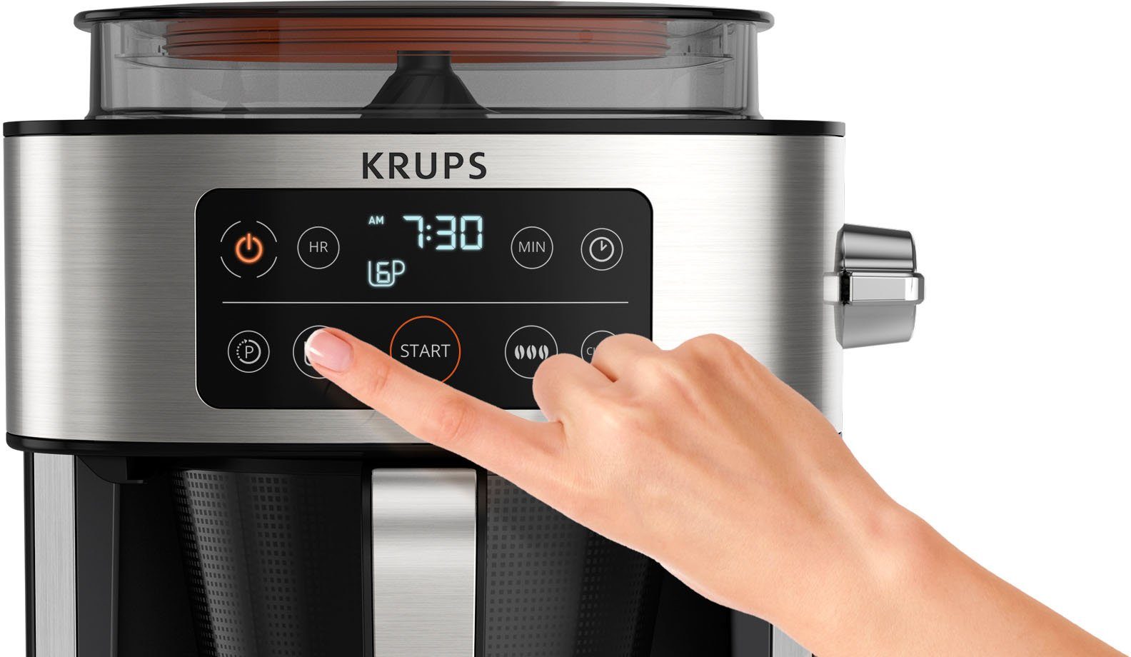Krups Filterkaffeemaschine integrierte Kaffee 400 g Aroma Kaffeekanne, zu Partner, 1,25l frischen bis für Kaffee-Vorratsbox KM760D