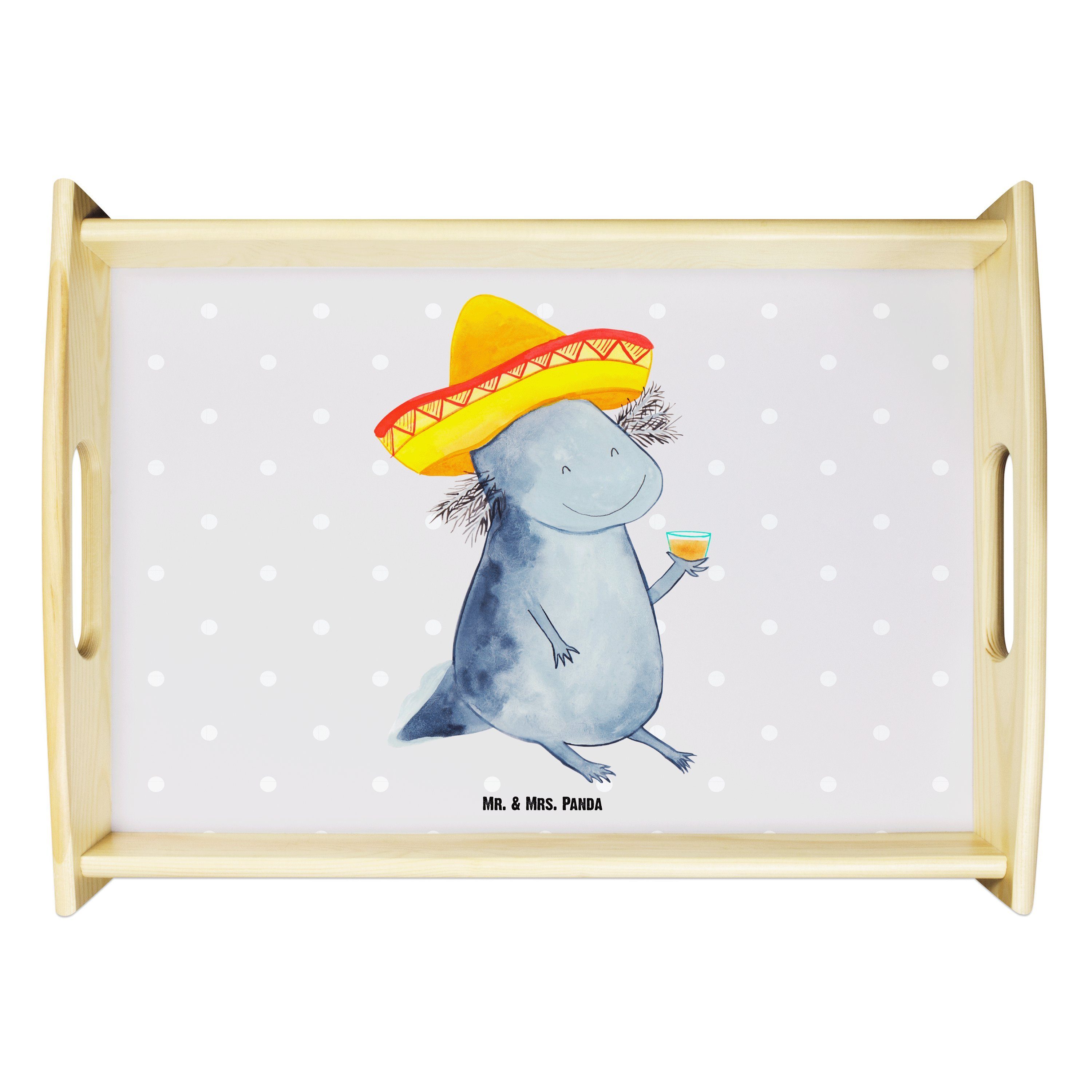 Mr. & Mrs. Panda Tablett Axolotl Tequila - Grau Pastell - Geschenk, Lurch, Feuersalamander, Zi, Echtholz lasiert, (1-tlg)