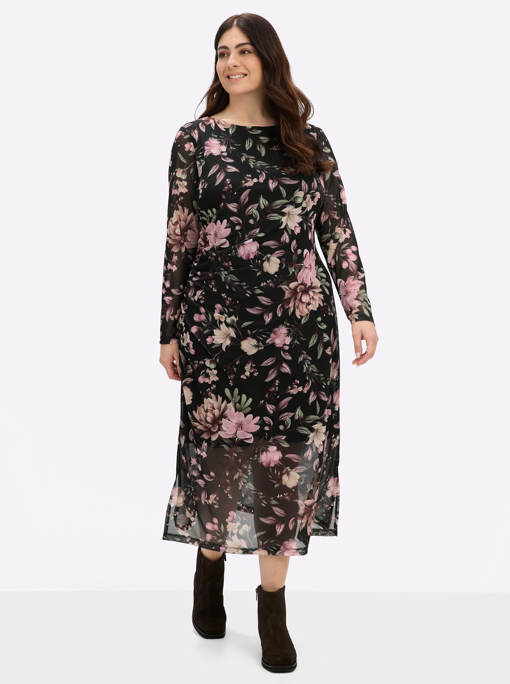 Sheego Jerseykleid Mesh-Kleid Langarm