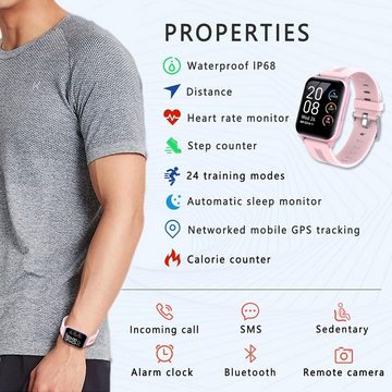 MicLee Smartwatch (1,69 Zoll, Android iOS), Fitnessuhr Pulsmesser Wasserdicht Armbanduhr Sportuhr Schrittzähler
