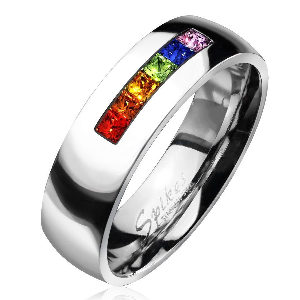 Fingerring Damen Ring Edelstahl Regenbogen Zirkonia Kristall Herren Bandring Autiga®