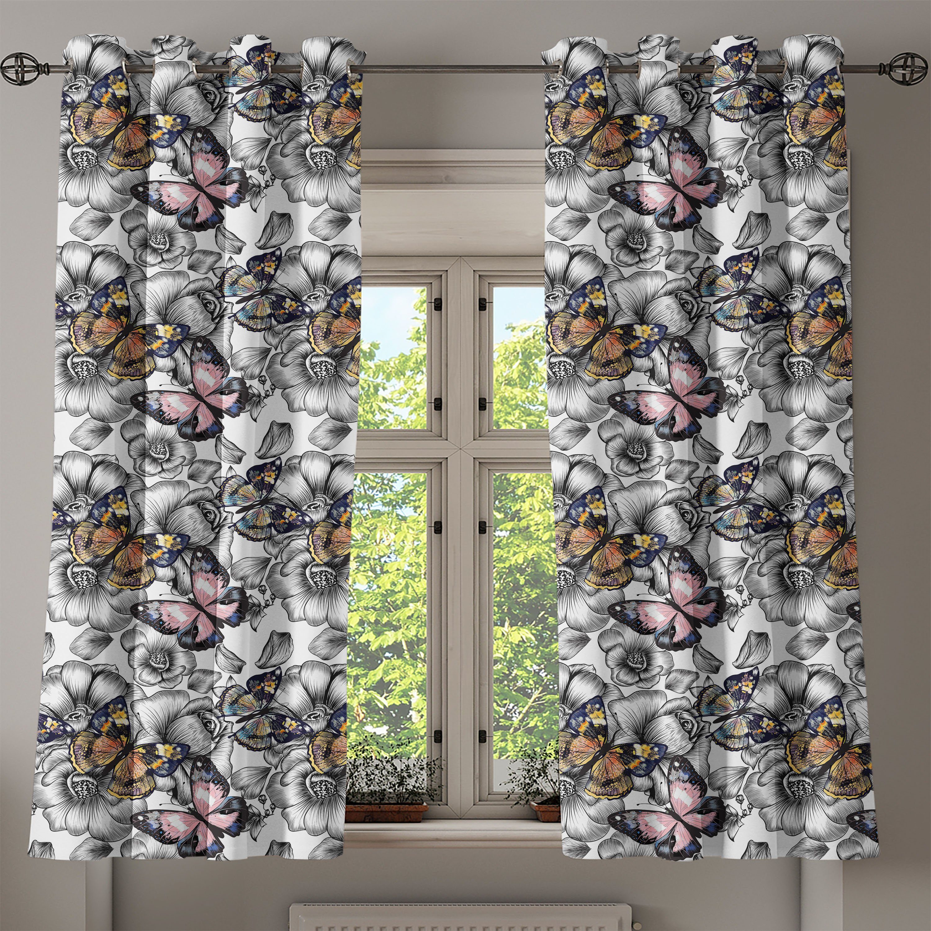 Schlafzimmer Abakuhaus, Dekorative Sommersaison Gardine Tier Schmetterling Wohnzimmer, für 2-Panel-Fenstervorhänge