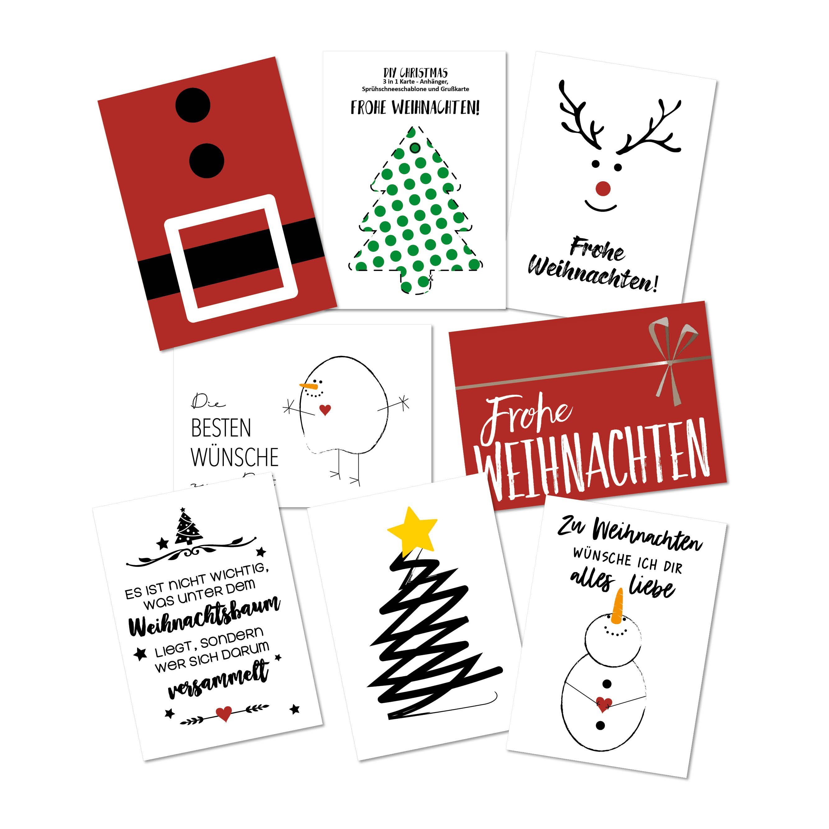bigdaygraphix Weihnachtskarte 16 Weihnachtskarten - Merry Christmas, 8 Motive 16 Postkarten