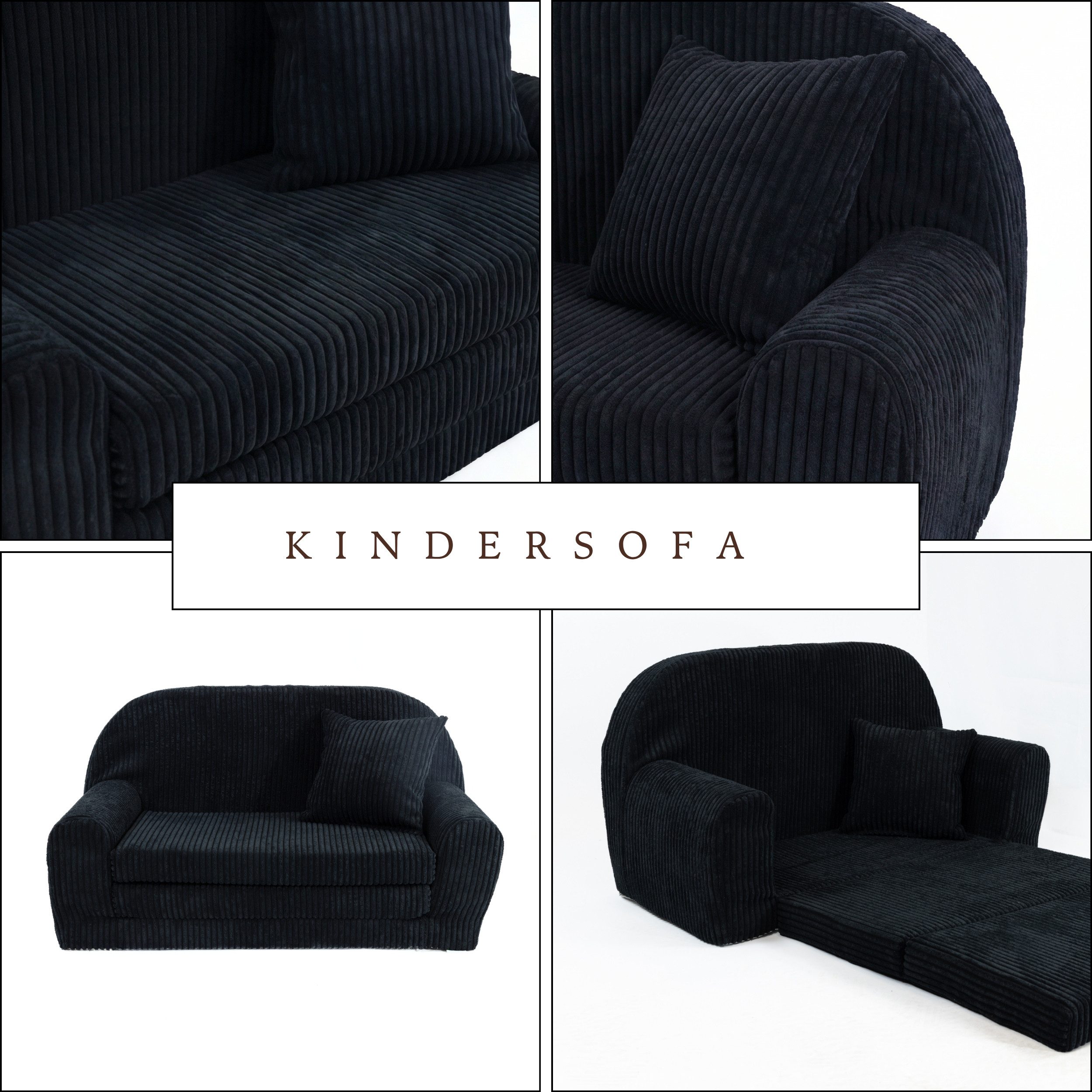 FORTISLINE Kindersofa Mini-Sofa Rosalia aus Cord – Komfort, Stil und Sicherheit für Ihr Kind, zusammenklappbar, waschbarer Bezug, keine Montage erforderlich – Bild 4 von 5