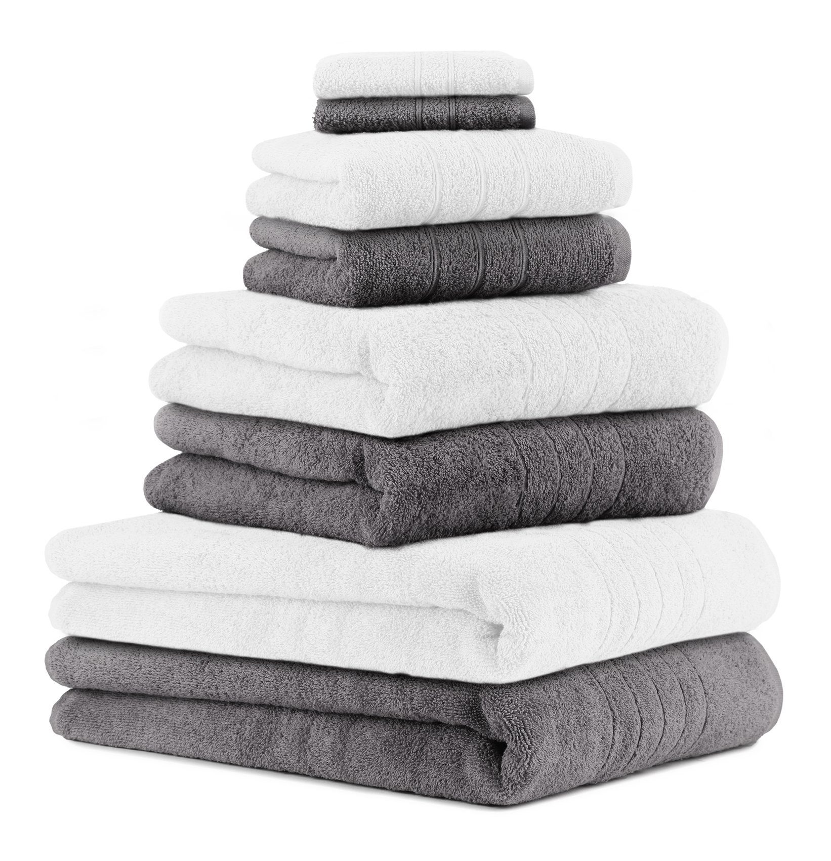 8-TLG. Duschtücher Betz Baumwolle, Baumwolle weiß 2 Set Badetücher Deluxe (8-tlg) 100% Farbe 100% anthrazit und 2 Handtuch Handtuch-Set 2 Handtücher grau, 2 Seiftücher