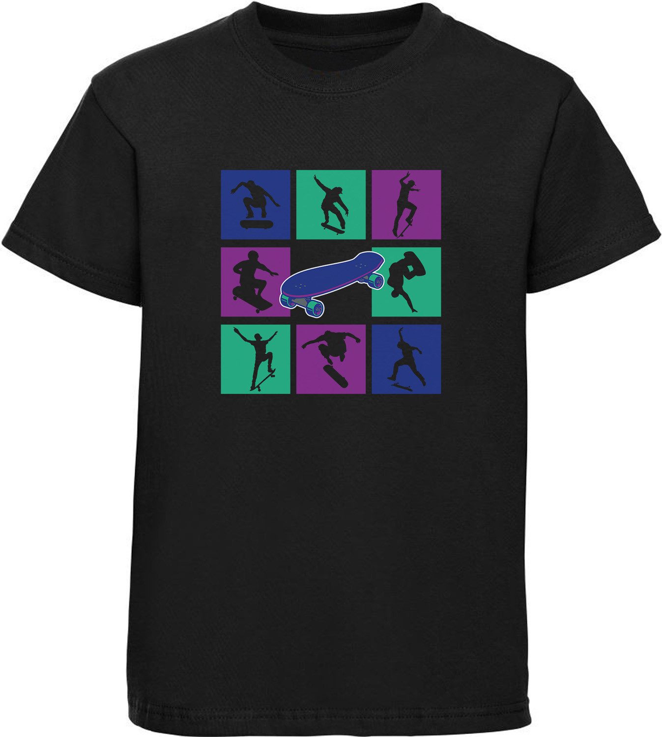 MyDesign24 T-Shirt Kinder Print Shirt Skateboarder Bilder in farbigen cubes Bedrucktes Jungen und Mädchen Skater T-Shirt, i524
