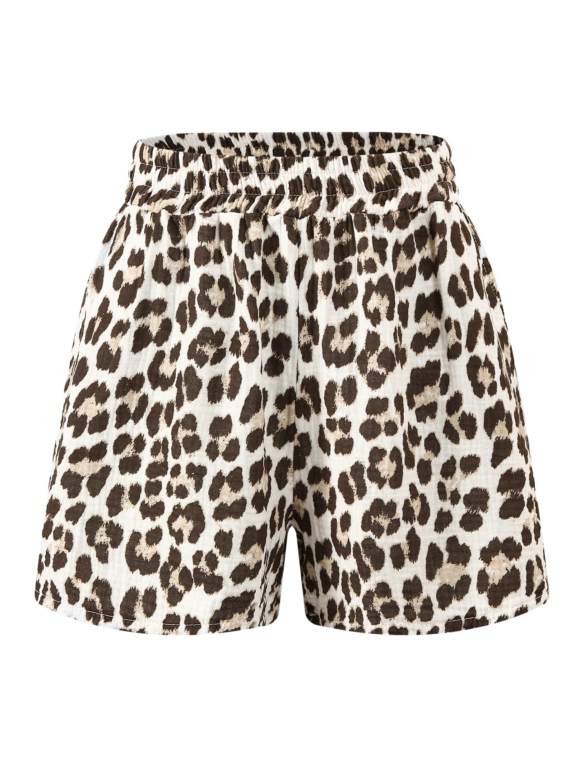 SASSYCLASSY Shorts Musselin Shorts mit Print Damen Bedruckte Baumwollshorts mit elastischem Bund Beige Taupe Pink