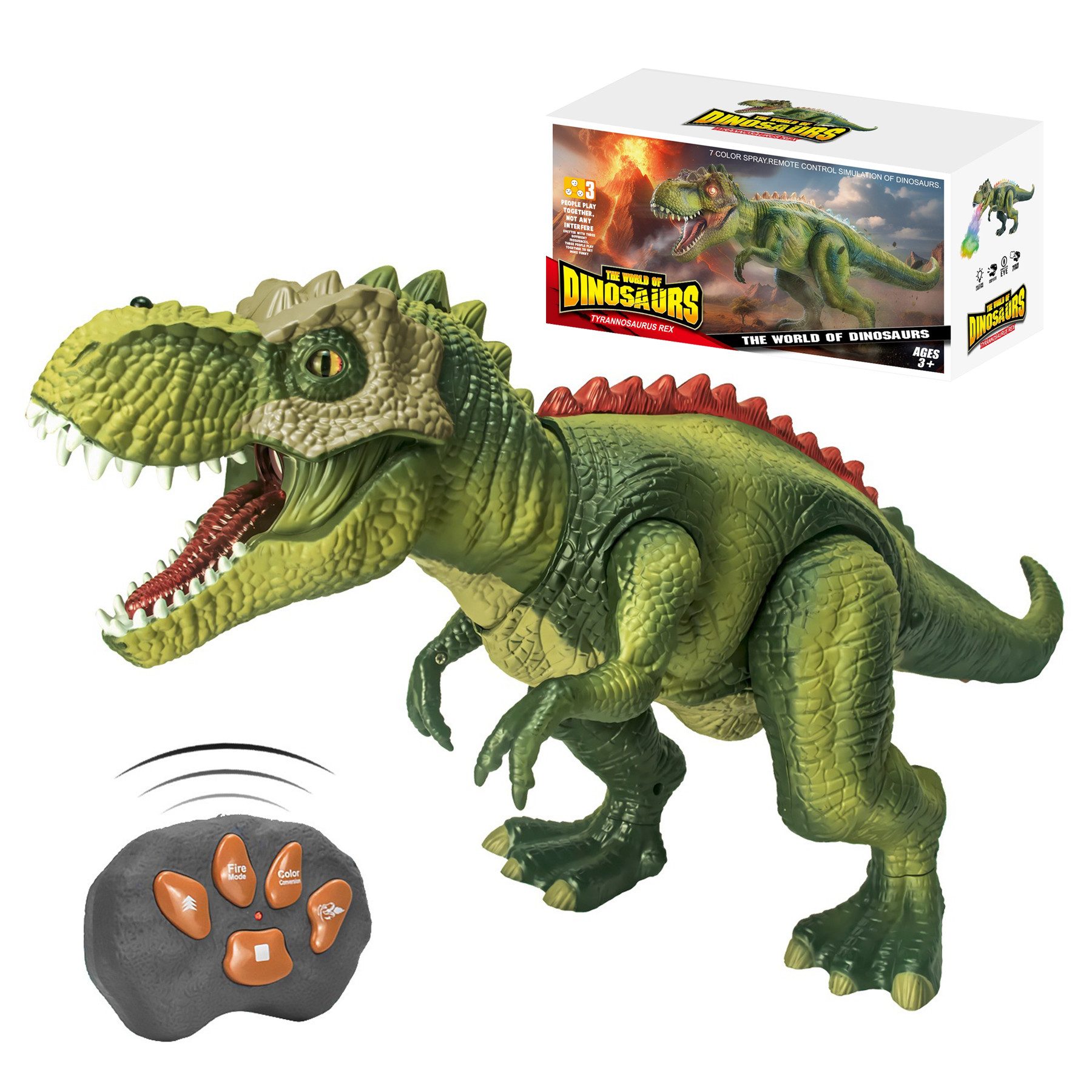 Senmudi Spielfigur Kinder LED Ferngesteuertes Dinosaurier Spielzeug, (Elektronik T-Rex Dino Spielzeug für Kleinkinder Jungen Mädchen, mit Spray, Licht,Brüllen,Realistische Gehbewegungen), ab 4 5 6 8 jahre jungen with Led Light & Roaring Sound