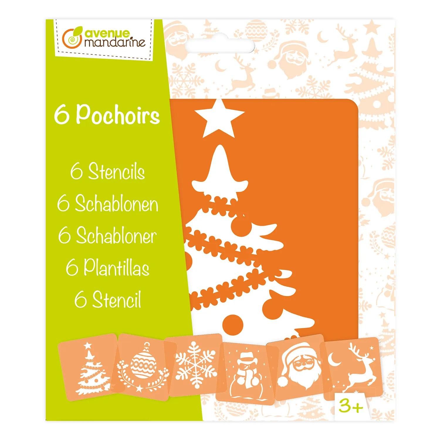 Avenue Mandarine Malschablone 3x 6 tlg Schablonenset für Kinder, Weihnachten Orange 42455MD, My Mandarine
