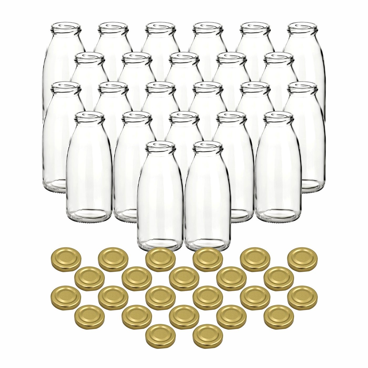gouveo Trinkflasche Saftflaschen 250 ml mit Schraub-Deckel - Kleine Flasche 0,25 l, 24er Set, goldfarben