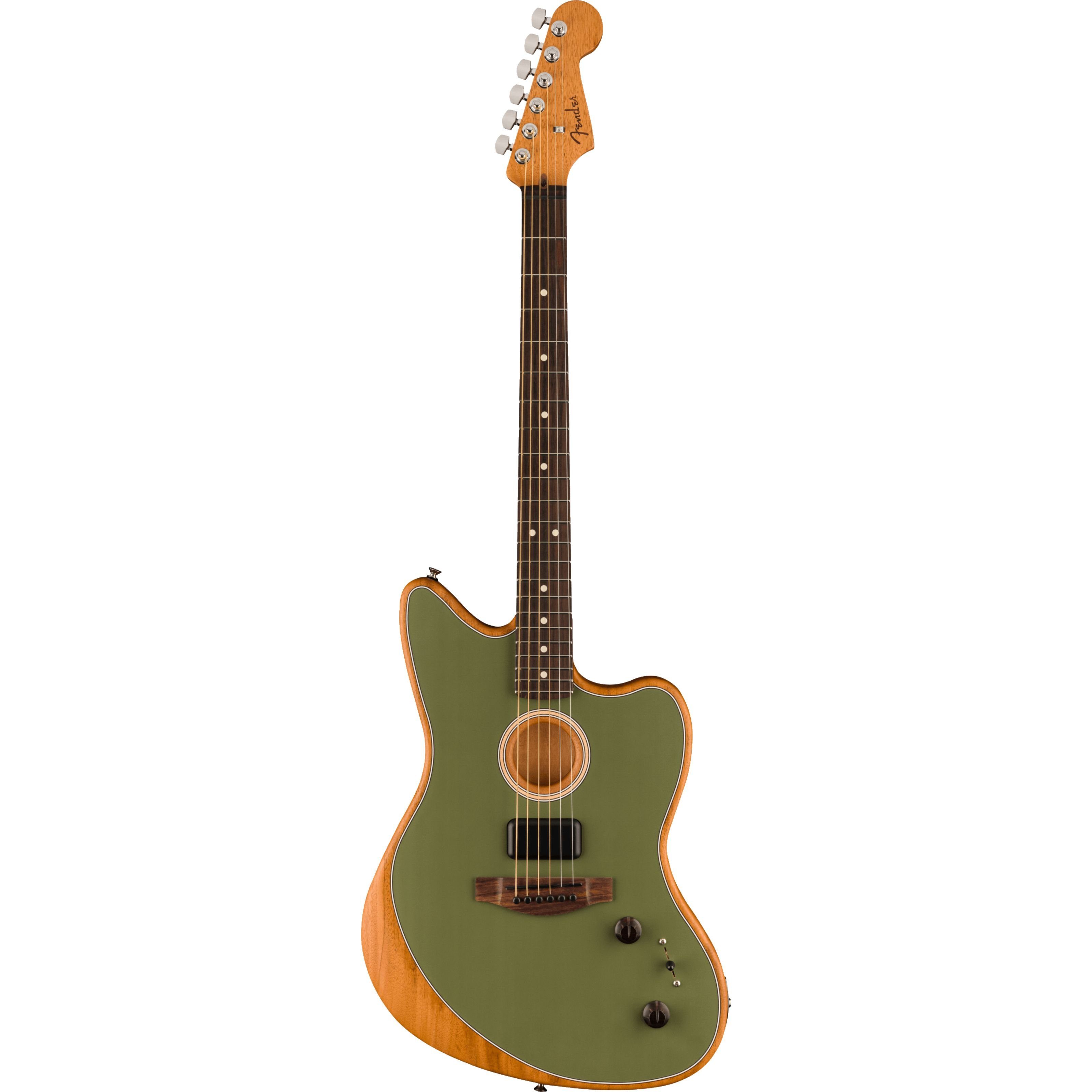 Fender Westerngitarre, Westerngitarren, Andere Bauformen, Acoustasonic Player Jazzmaster Antique Olive - Westerngitarre