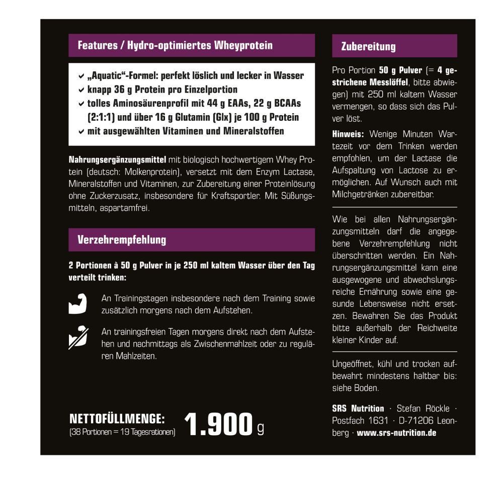 SRS™ SRS Supreme Whey - 1900g - Dose Pulver