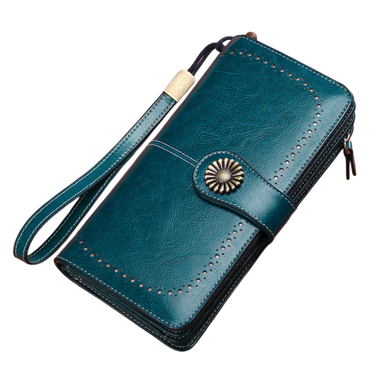 carefully selected Brieftasche Echtleder-Geldbörse mit RFID-Schutz und mehreren Kartenfächern Blau | 
