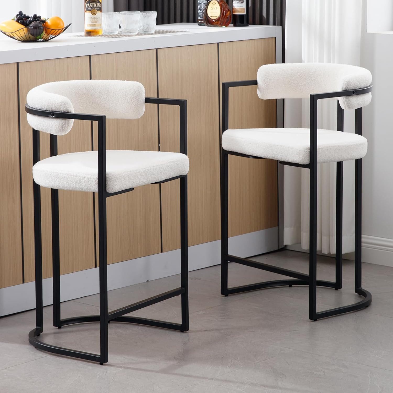WAHSON OFFICE CHAIRS Barhocker 2er Set, Samt Küchenhocker Barstühle mit schwarzen Metallbeinen (2 St)